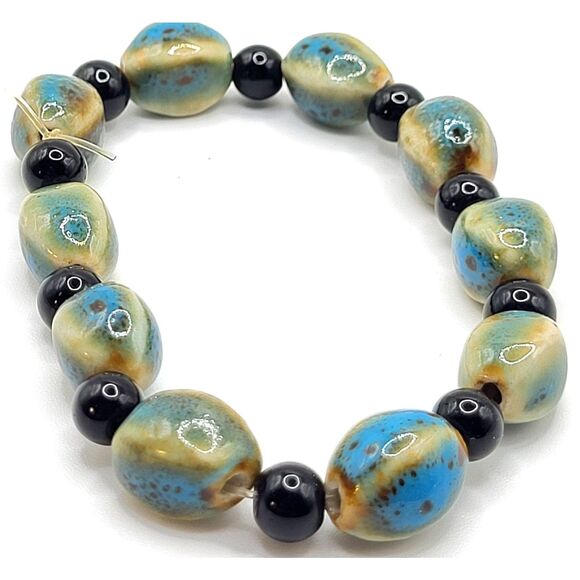 Ceramic Lampwork Beaded Bracelet 7in - Picture 3 of 3
